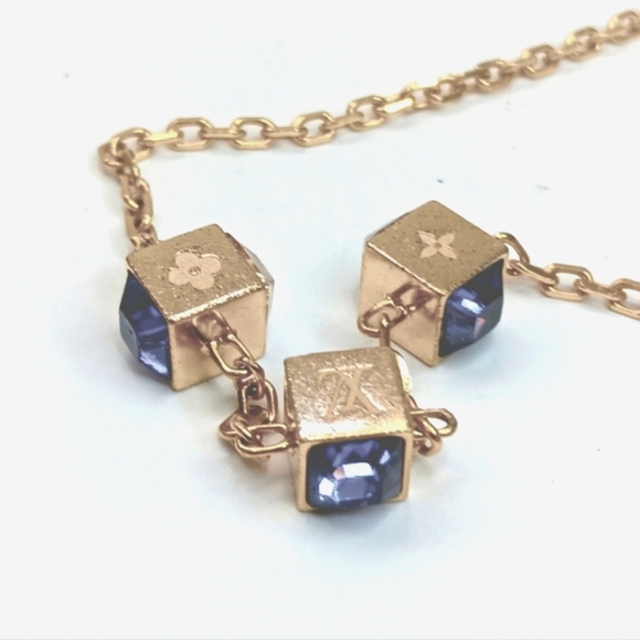 Louis Vuitton✨️ Gold Gamble Necklace Golden Rhinestones/Logo Cubes - Picture 12 of 14